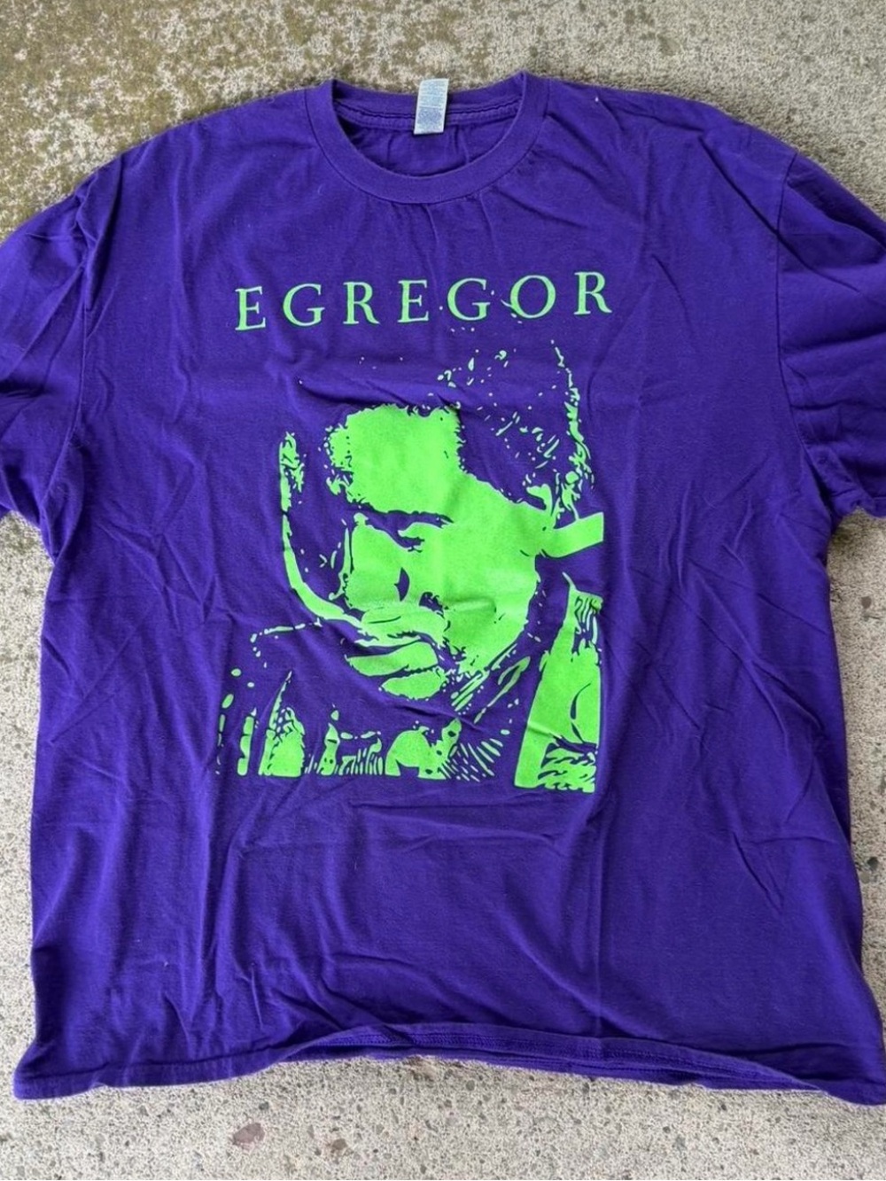 Gildan Purple Tee with Neon Green Graphic - Egregor Print